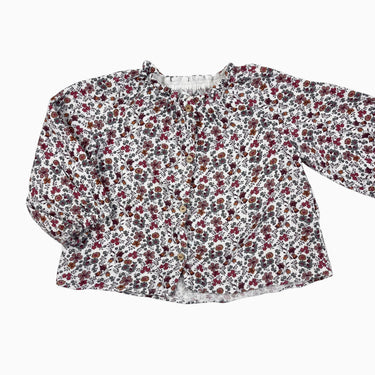 Blouse fleurie rouge, prune et orangé en mousseline 2-3Y