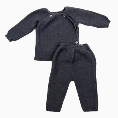 Ensemble cardigan et pantalon anthracite en tricot 3-6M