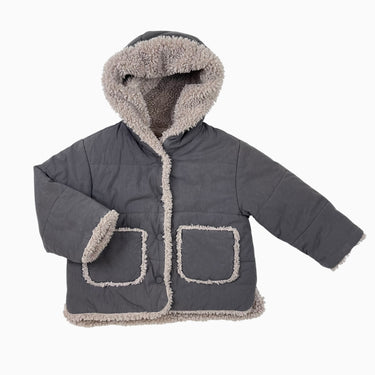 Manteau mi-saison khaki à capuchon et doublé en sherpa 2-3Y