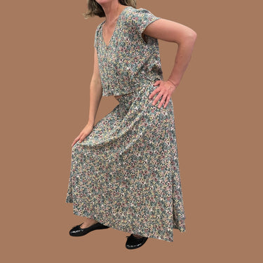 Ensemble blouse et jupe maxi eucalyptus fleuri en viscose pour femmes L