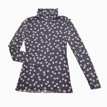 Haut mesh charcoal fleurs pour femmes S