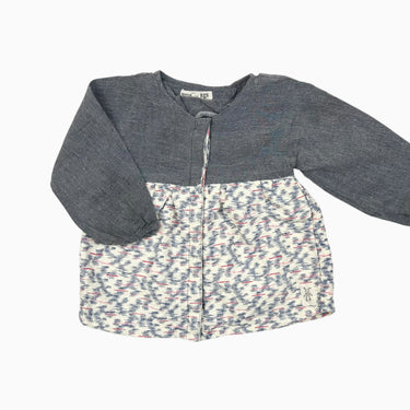 Robe gris crème à motifs chinés marine et rouge 12M
