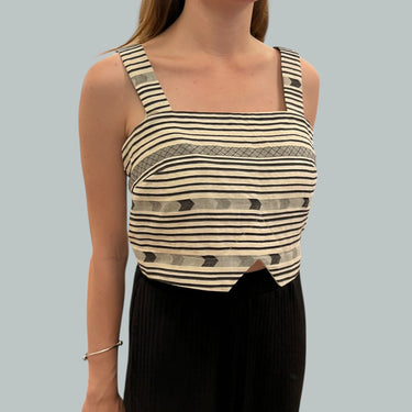 Camisole crème cropped à motif 'géométrique' en coton tissé pour femmes XS