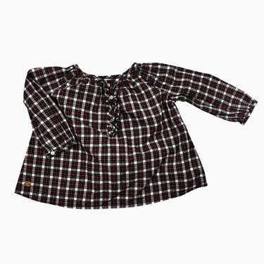 Blouse carreautée rouge avec volants 6M