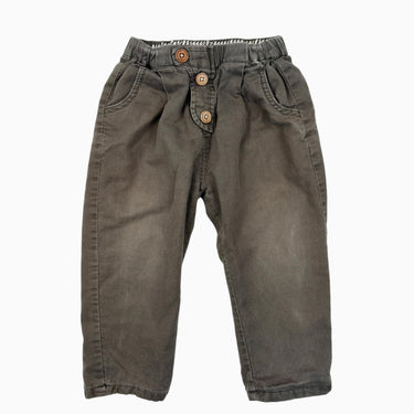 Pantalon vert khaki en coton à taille élastique 2-3Y