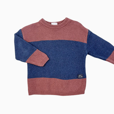 Pull à rayures marine et terracotta en tricot 18-24M