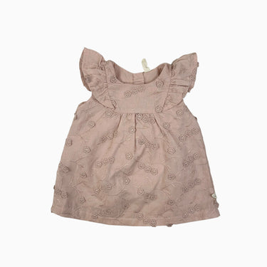 Robe rose avec fleurs brodées 3-6M