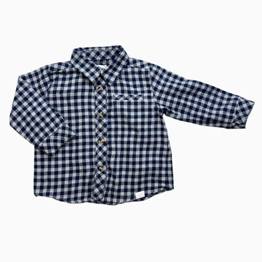 Chemise à vichy bleu en flanelle 12M