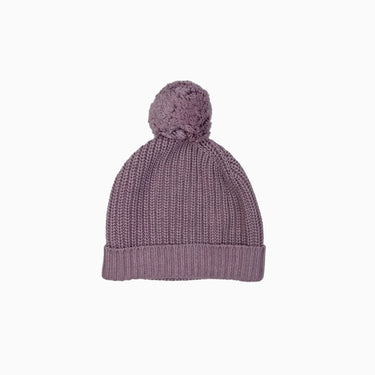 Tuque avec ponpom mauve en tricot 2Y+