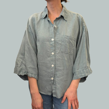 Chemise bleue en lin pour femmes M-L