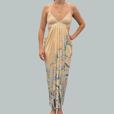 Robe rose maxi à imprimé cactus en modal et elastane pour femmes S