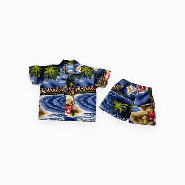 Ensemble chemise à manches courtes et short en coton à imprimé Hawaii fait aux É-U 12M