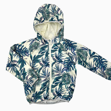 Manteau à capuchon style coupe-vent en poly doublé en coton à imprimé feuillages 7-8Y