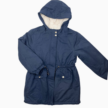 Manteau style parka à capuchon marine doublée en peluche 12Y