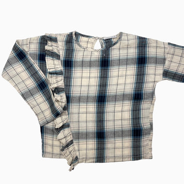 Blouse vanille carreauté bleu et rose 10Y
