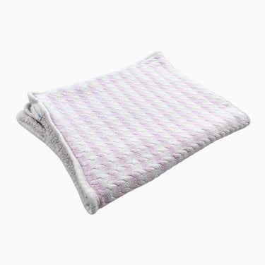 Couverture en tricot torsadé rayé rose doublé en sherpa 85x95CM