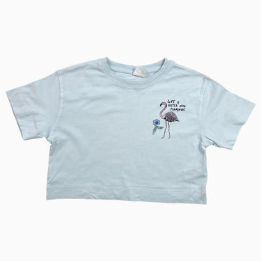 T-shirt aqua cropped 'flamant rose' 8-9Y