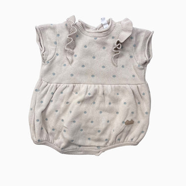 Barboteuse vanille à pois en tricot de coton 3-6M