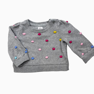 Pull gris 'popcorn' en tricot de coton 3-6M