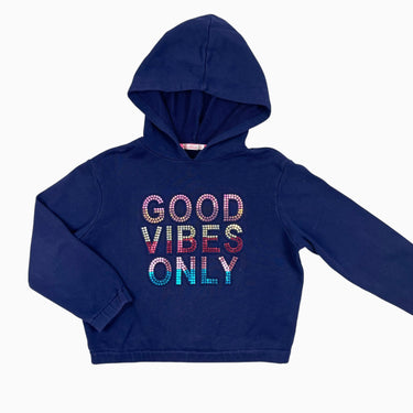 Pull à capuchon marine 'Good Vibes Only' 6Y