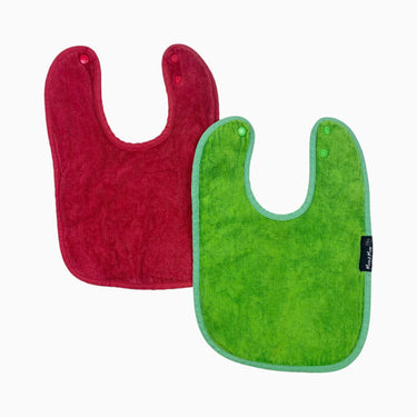 Duo de bavoirs rouge cerise et vert pomme