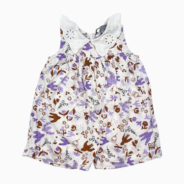 Combi avec col claudine vanille 'oiseaux' en viscose 18-24M