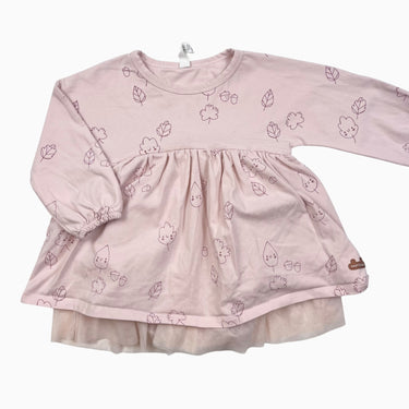 Robe avec cache-couche intégré rose 'feuilles' et tulle 9-12M