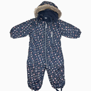 Combi d'hiver noire fleurie doublée en polar avec capuchon amovible 12-18M