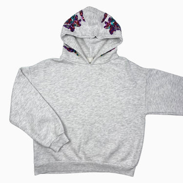 Pull à capuchon gris avec paillettes 13-14Y