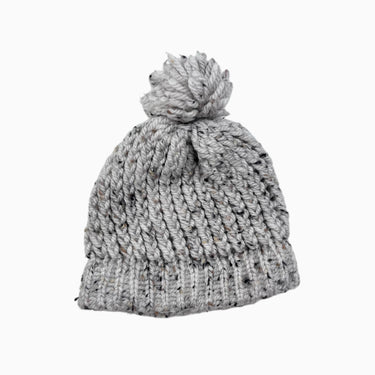 Tuque avec pompon gris mélangé en tricot 0-3M