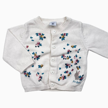 Cardigan blanc 'fruits' en tricot laine-coton 6M
