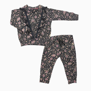 Ensemble pull et legging noir fleuri 4-6M