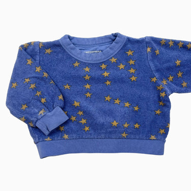 Pull bleu étoiles en ratine de coton 12M