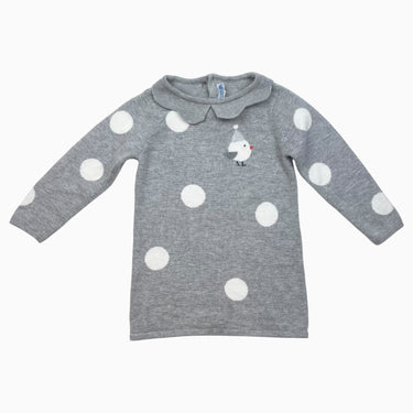Robe à col festonné grise en tricot coton-laine 24M