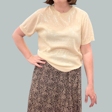 T-shirt vanille en sequin pour femmes L