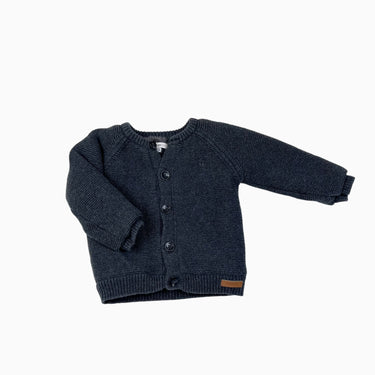 Cardigan gris charcoal en tricot de coton bio doublé en peluche 74 (12M)
