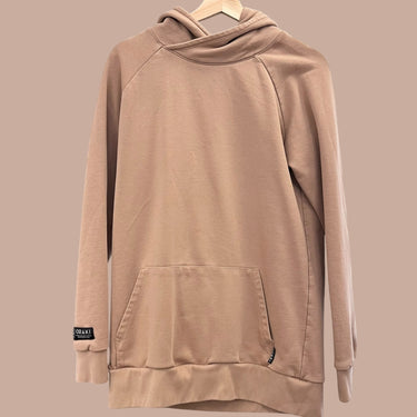 Pull latté à capuchon en coton et poly recyclé pour femmes M