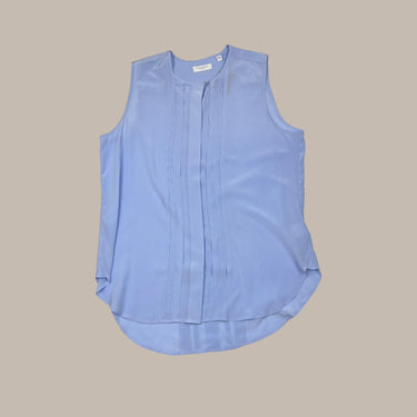 Blouse sans manche bleu ciel en soie pour femmes L