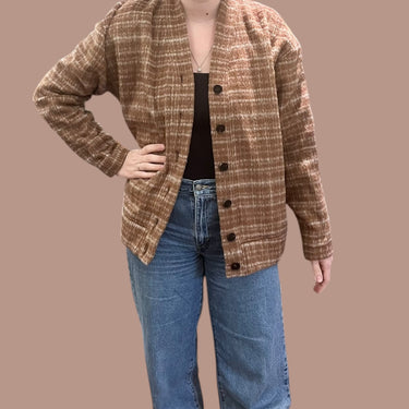 Cardigan en lainage à carreaux fait en Corée pour femmes L