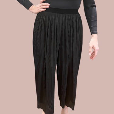 Pantalon noir accordéon à jambes larges pour femmes L