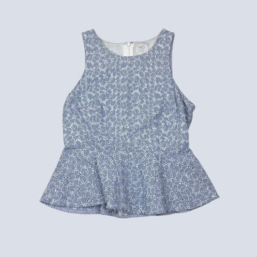 Haut peplum en coton à rayures bleues et blanches et oeillets pour femmes US 4