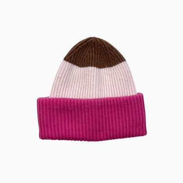 Tuque colorblock rose et marron en tricot 55CM 6-8Y