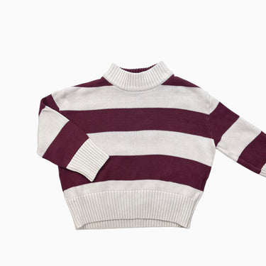 Pull à rayures vanille et lie de vin en tricot de coton 6Y