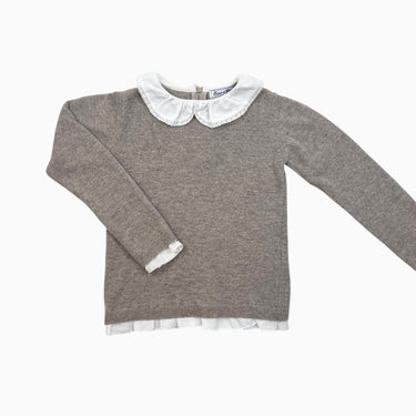 Pull à col claudine taupe en tricot de laine 6Y