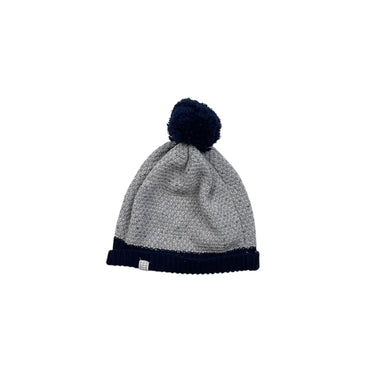 Tuque grise et marine avec pompon en tricot T1 2-4Y