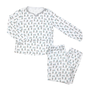 Pyjama d'allaitement blanc 'lapins' en bambou, coton et spandex pour femmes L