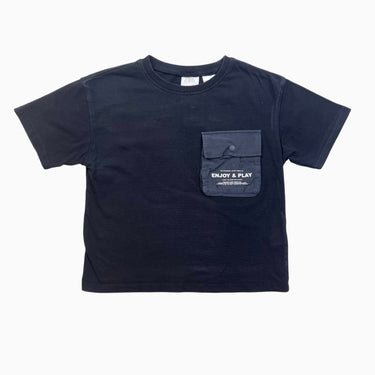 T-shirt noir avec poche 3-4Y