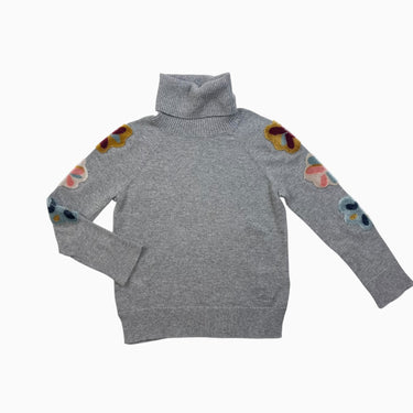Pull à col roulé gris fleuri en coton, laine et poly 4Y