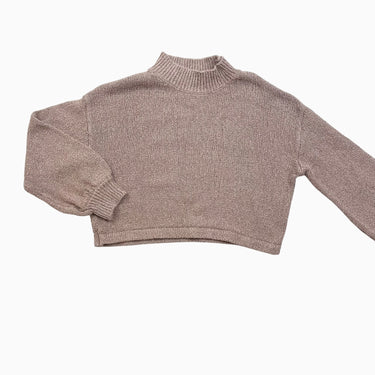 Pull 'cropped' taupe à col mock en tricot de coton nylon 4-5Y