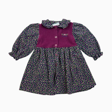 Robe vintage en polar et velours cotelé à fleurs framboises 36M